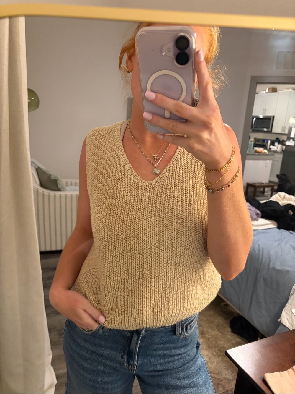 By Together Beige V-Neck Sleeveless Knit Sweater Vest